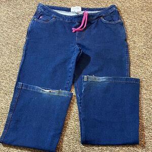 Pajama Jeans Stretch Stylish Blue Jeans with Pink Accents Size Medium